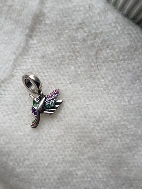 Silver Hummingbird Charm Pendant in Green & Purple